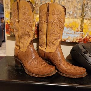 Men's two-toned brown Ostrich Lucchese boots. Size 10 wide, worn maybe 5 times.